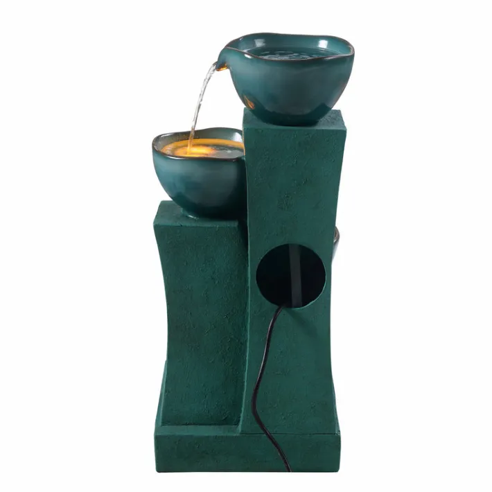 Teamson Home 28.54" 3-Tier Outdoor Water Fountain with LED Lights, Green