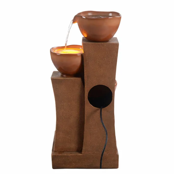 Teamson Home 28.54" 3-Tier Outdoor Water Fountain with LED Lights, Brown
