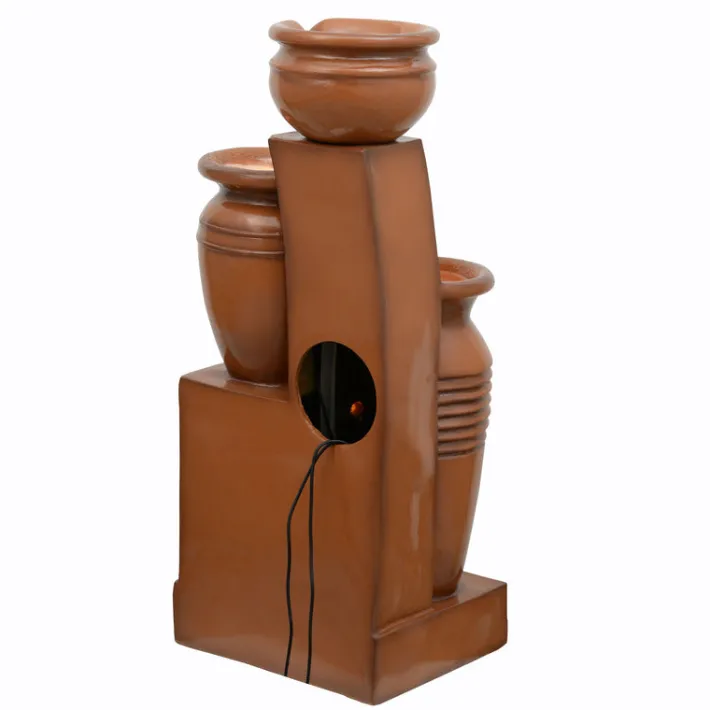 Teamson Home 28.7" 4-Tier Outdoor Solar Water Fountain with LED Lights, Terracotta