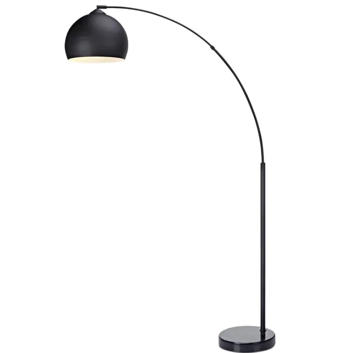 Teamson Home Arquer 66.93" Arc Floor Lamp, Black Marble Base and Black Bell Shade