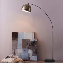 Teamson Home Arquer Arc 68" Metal Floor Lamp with Bell Shade, Antique Brass