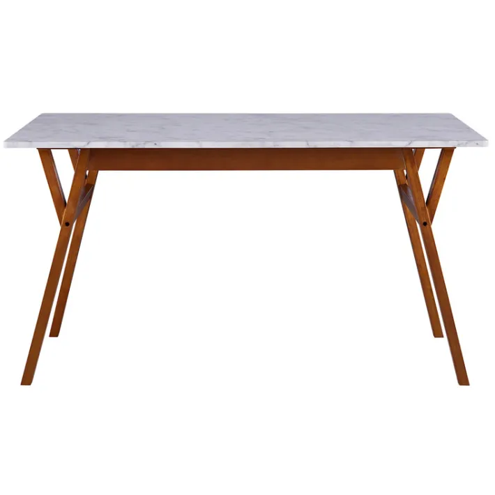 Teamson Home Ashton Rectangular Marble-Look Dining Table with Wood Base, Marble/Walnut -FINAL SALE