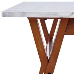 Teamson Home Ashton Rectangular Marble-Look Dining Table with Wood Base, Marble/Walnut -FINAL SALE