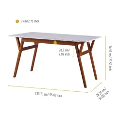 Teamson Home Ashton Rectangular Marble-Look Dining Table with Wood Base, Marble/Walnut -FINAL SALE