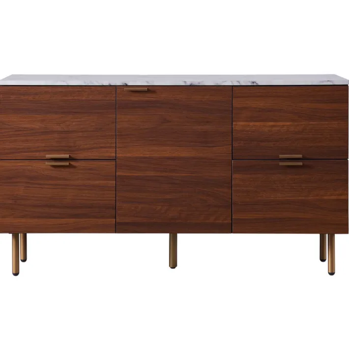 Teamson Home Ashton Sideboard Storage Cabinet with Faux Marble Top, White/Walnut- FINAL SALE
