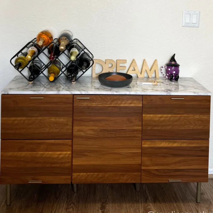 Teamson Home Ashton Sideboard Storage Cabinet with Faux Marble Top, White/Walnut- FINAL SALE