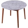 Teamson Home Ashton Wooden Round Dining Table with Faux Marble Top, White/Walnut- FINAL SALE