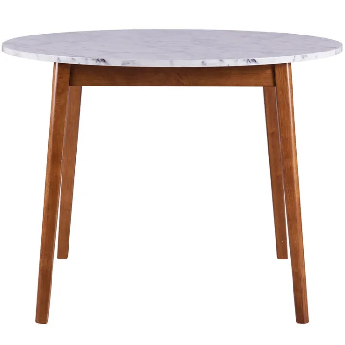 Teamson Home Ashton Wooden Round Dining Table with Faux Marble Top, White/Walnut- FINAL SALE