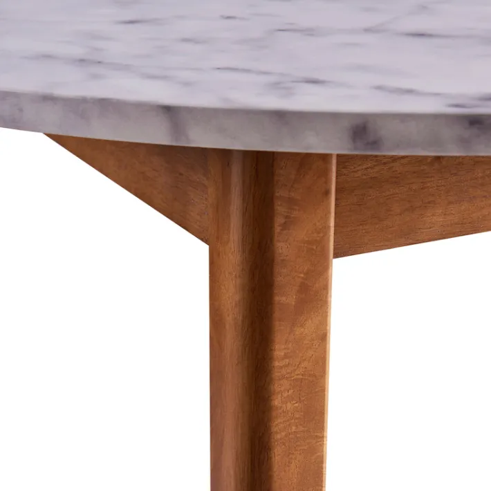 Teamson Home Ashton Wooden Round Dining Table with Faux Marble Top, White/Walnut- FINAL SALE