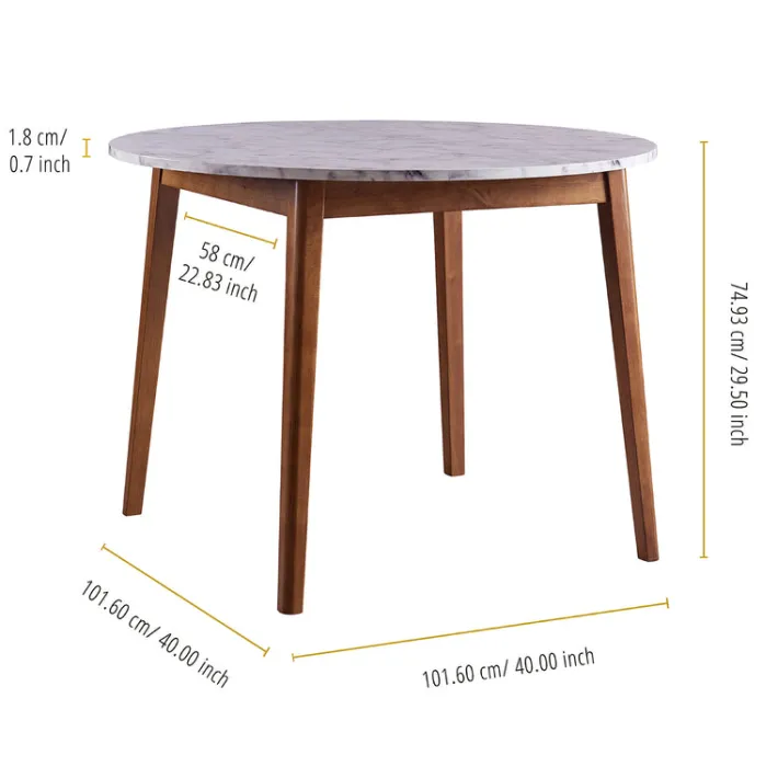 Teamson Home Ashton Wooden Round Dining Table with Faux Marble Top, White/Walnut- FINAL SALE
