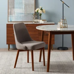 Teamson Home Ashton Wooden Round Dining Table with Faux Marble Top, White/Walnut- FINAL SALE