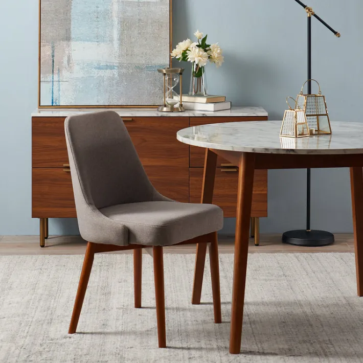 Teamson Home Ashton Wooden Round Dining Table with Faux Marble Top, White/Walnut- FINAL SALE