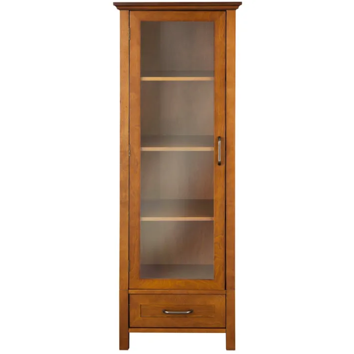 Teamson Home Avery Linen Tower Cabinet with Storage, Oiled Oak