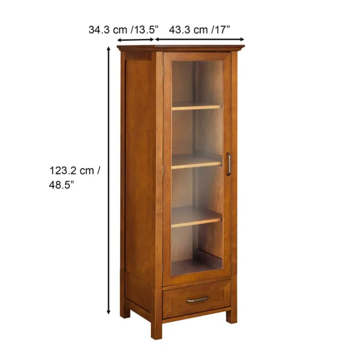 Teamson Home Avery Linen Tower Cabinet with Storage, Oiled Oak