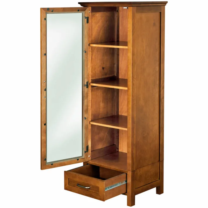 Teamson Home Avery Linen Tower Cabinet with Storage, Oiled Oak