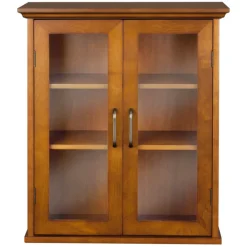 Teamson Home Avery Two-Door Wall Cabinet with Storage, Oiled Oak