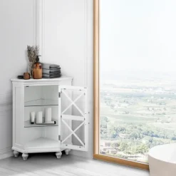 Teamson Home Blue Ridge Freestanding Corner Floor Cabinet, White