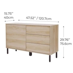 Teamson Home Cairo Industrial-Chic Mid-Century Modern 1 Door, 2 Shelf, 3 Drawer Storage Sideboard, Oak- FINAL SALE