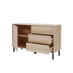 Teamson Home Cairo Industrial-Chic Mid-Century Modern 1 Door, 2 Shelf, 3 Drawer Storage Sideboard, Oak- FINAL SALE