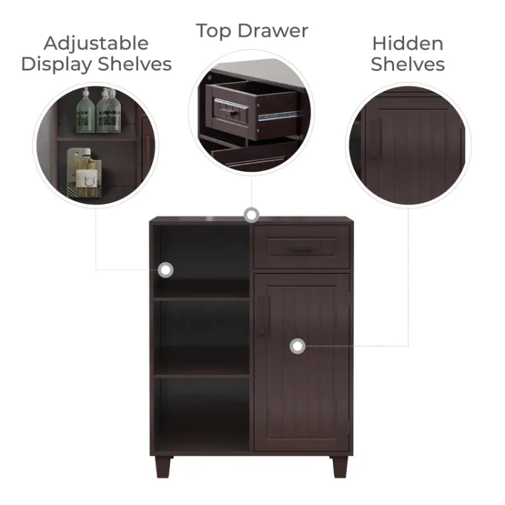 Teamson Home Catalina Single Door Free Standing Cabinet with Open Shelves and Drawer -FINAL SALE