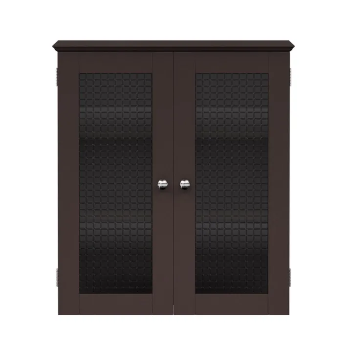 Teamson Home Chesterfield Removable Two-Door Wall Cabinet with Waffle Glass Panels, Espresso