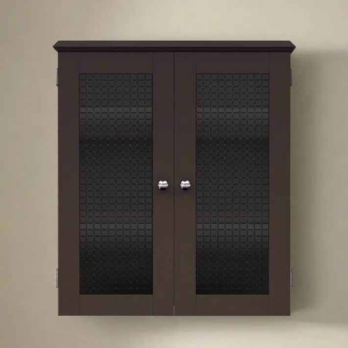 Teamson Home Chesterfield Removable Two-Door Wall Cabinet with Waffle Glass Panels, Espresso