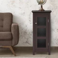 Teamson Home Chesterfield Floor Cabinet with Waffle Glass Door, Espresso