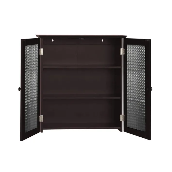 Teamson Home Chesterfield Removable Two-Door Wall Cabinet with Waffle Glass Panels, Espresso