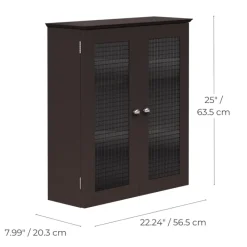 Teamson Home Chesterfield Removable Two-Door Wall Cabinet with Waffle Glass Panels, Espresso