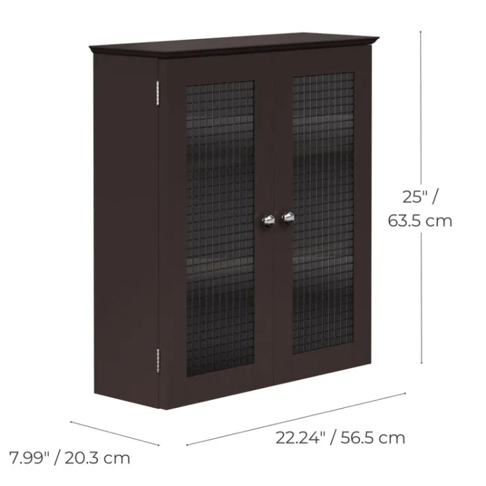 Teamson Home Chesterfield Removable Two-Door Wall Cabinet with Waffle Glass Panels, Espresso