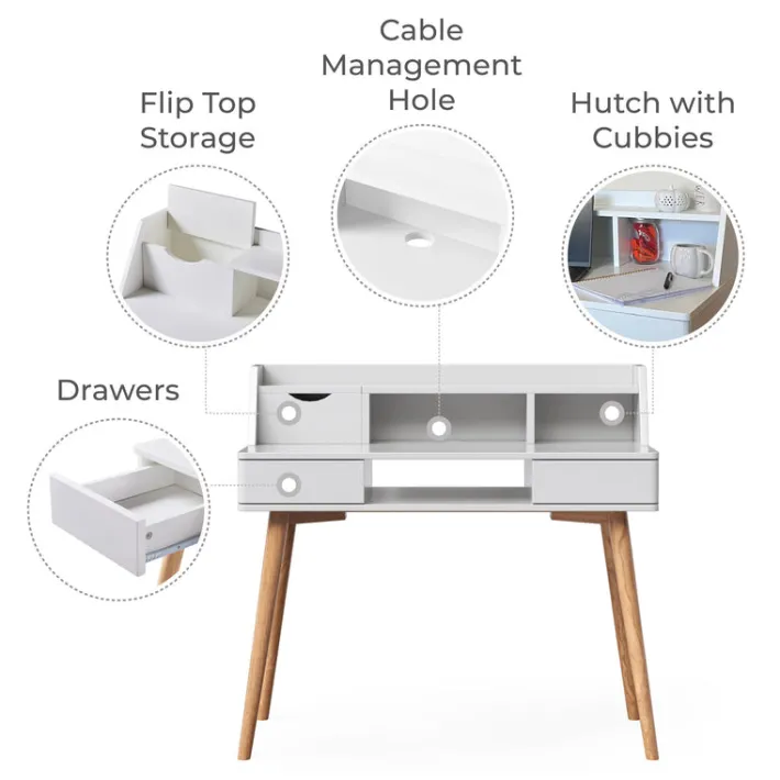 Teamson Home Creativo Writing Desk with Storage, White/Natural