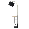 Teamson Home Danna 65" Modern Metal Arc Floor Lamp with Marble Base, Built-In Table, and USB Port, Black