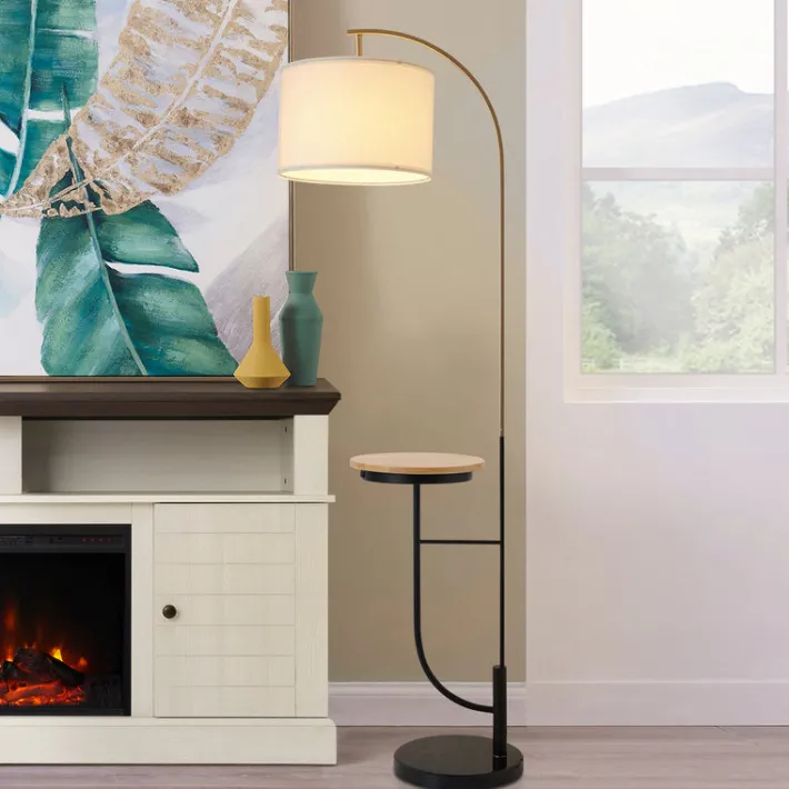 Teamson Home Danna Arc 65" Floor Lamp with Table and USB Port, White