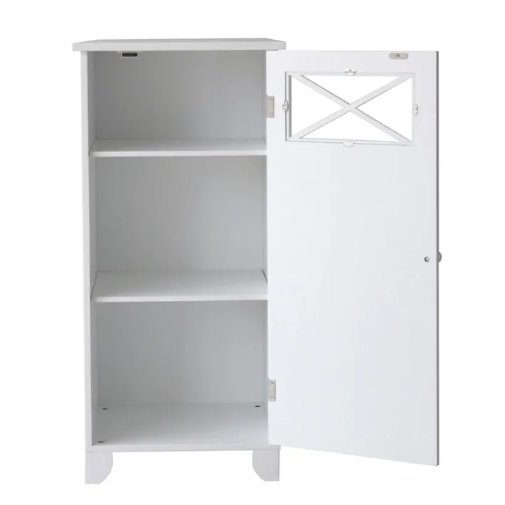 Teamson Home Dawson Freestanding Floor Cabinet with Decorative Glass Panel, White