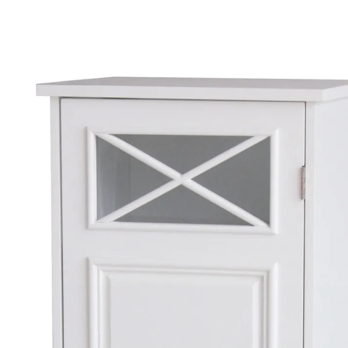Teamson Home Dawson Freestanding Floor Cabinet with Decorative Glass Panel, White