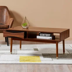 Teamson Home Dawson Modern Coffee Table with Storage, Walnut
