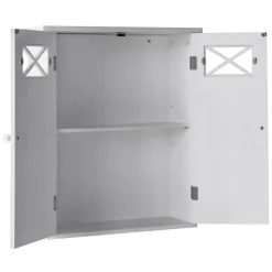 Teamson Home Dawson Removable Two-Door Wall Cabinet with Decorative Glass Panels, White