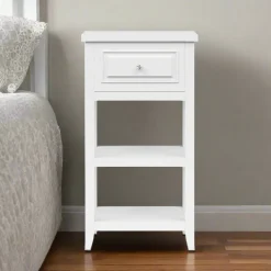 Teamson Home Dawson Side Table with Drawer and Open Shelves, White- FINAL SALE