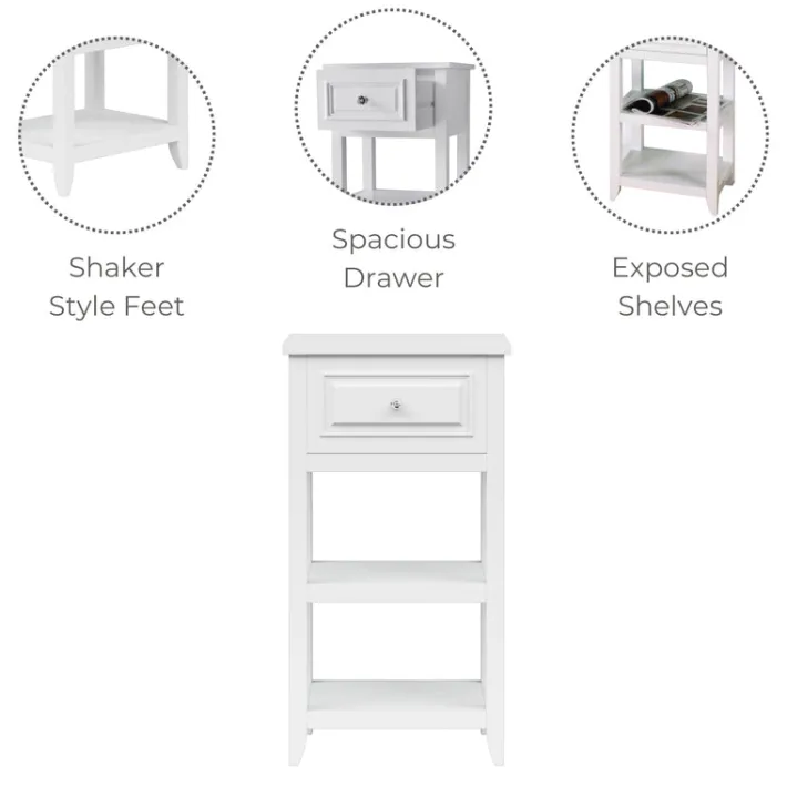 Teamson Home Dawson Side Table with Drawer and Open Shelves, White- FINAL SALE