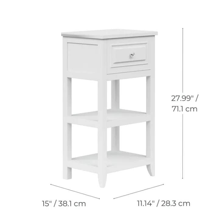 Teamson Home Dawson Side Table with Drawer and Open Shelves, White- FINAL SALE