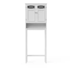 Teamson Home Dawson Two-Door Over-the-Toilet Cabinet with Decorative Glass Panels, White- FINAL SALE