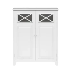 Teamson Home Dawson Two-Door Floor Cabinet with Decorative Glass Panels, White