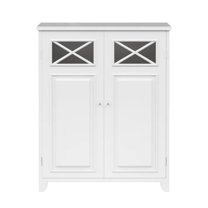 Teamson Home Dawson Two-Door Floor Cabinet with Decorative Glass Panels, White