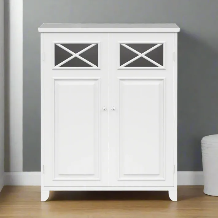 Teamson Home Dawson Two-Door Floor Cabinet with Decorative Glass Panels, White