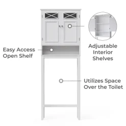 Teamson Home Dawson Two-Door Over-the-Toilet Cabinet with Decorative Glass Panels, White- FINAL SALE