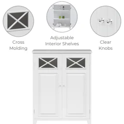 Teamson Home Dawson Two-Door Floor Cabinet with Decorative Glass Panels, White