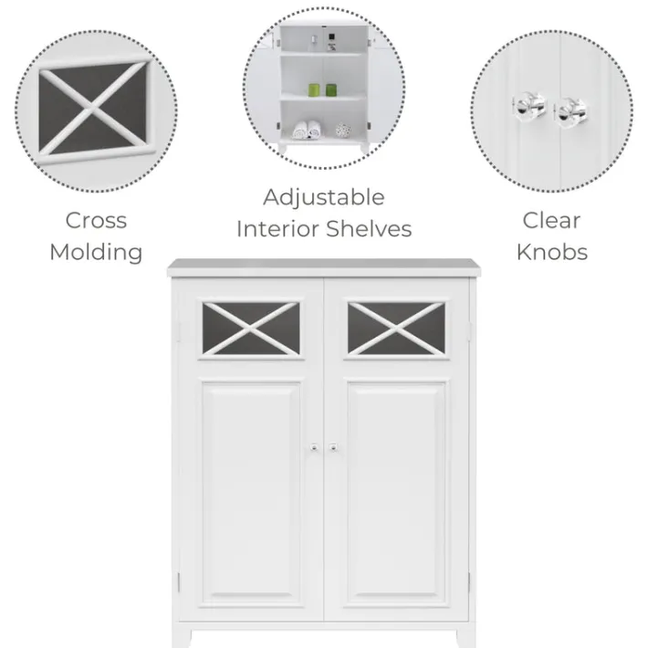 Teamson Home Dawson Two-Door Floor Cabinet with Decorative Glass Panels, White