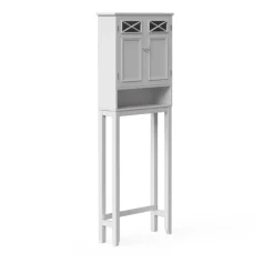 Teamson Home Dawson Two-Door Over-the-Toilet Cabinet with Decorative Glass Panels, White- FINAL SALE