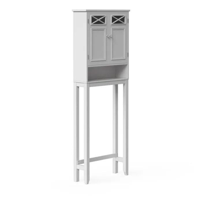 Teamson Home Dawson Two-Door Over-the-Toilet Cabinet with Decorative Glass Panels, White- FINAL SALE