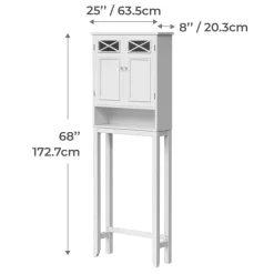 Teamson Home Dawson Two-Door Over-the-Toilet Cabinet with Decorative Glass Panels, White- FINAL SALE